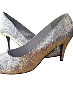 Cosplay Halloween Vision Products Silver Glitter Heels Adult Size 9/10 Dress Up